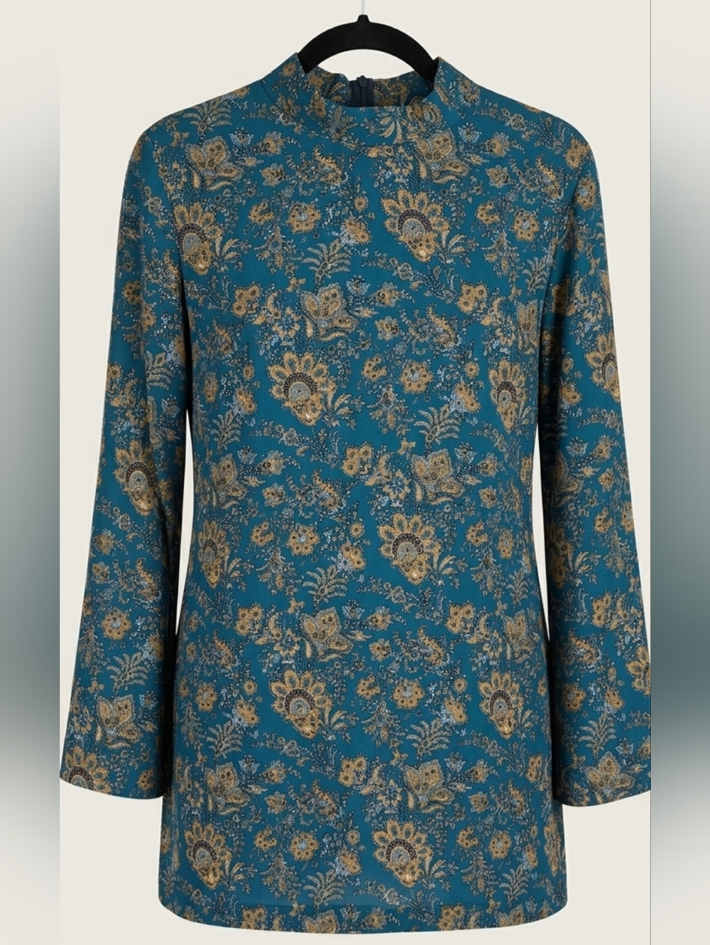 Teal Paisley-Print Long Sleeve Tunic Top